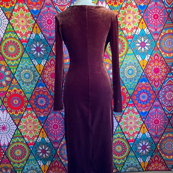 🌟SOLD🌟 Vintage 90s Y2K Lisa Ho Brown Velvet Cutout Formal Midi Dress Sz 10 - Picture 3 of 8